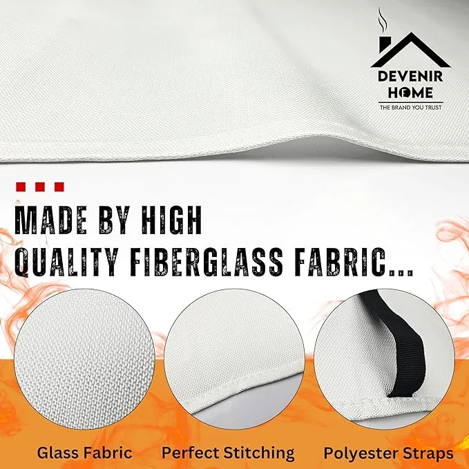 Extra Large Fire Blanket - 48”x 48” Pack of 2 Blankets with 4 Hooks and 2 Gloves, Fire Blankets Emergency for Home, Car, Kitchen, Warehouse, Outdoor, and Camping Safety.