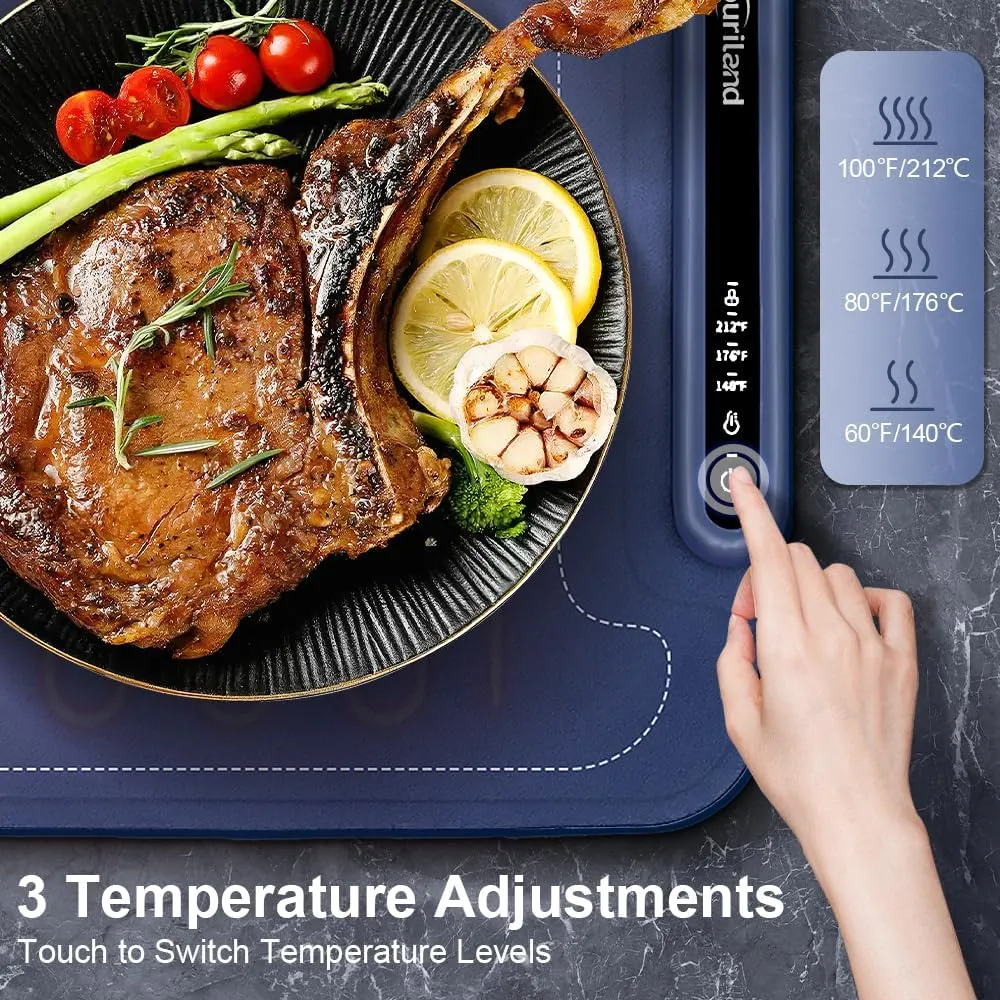 Extra-Large Warming Mat for Food - 3 Temp Levels Food Warmers, Foldable Electric Warming Tray with Child Safety Lock, Auto-Shutoff, Full Surface Heating Silicone Heating Tray for Gatherings, Parties