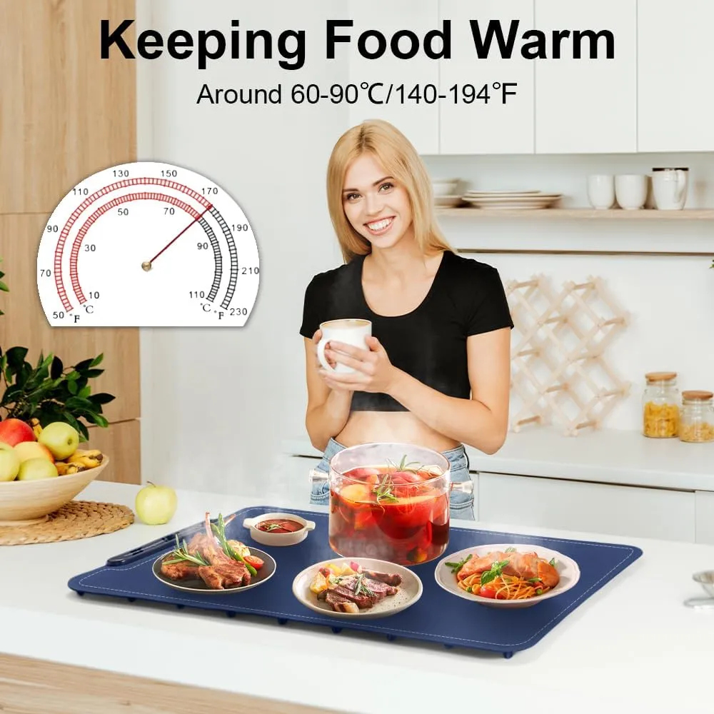 Extra-Large Warming Mat for Food - 3 Temp Levels Food Warmers, Foldable Electric Warming Tray with Child Safety Lock, Auto-Shutoff, Full Surface Heating Silicone Heating Tray for Gatherings, Parties