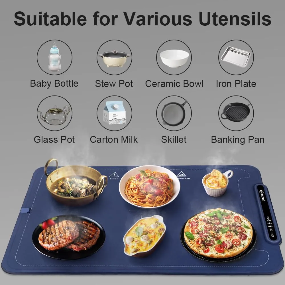 Extra-Large Warming Mat for Food - 3 Temp Levels Food Warmers, Foldable Electric Warming Tray with Child Safety Lock, Auto-Shutoff, Full Surface Heating Silicone Heating Tray for Gatherings, Parties