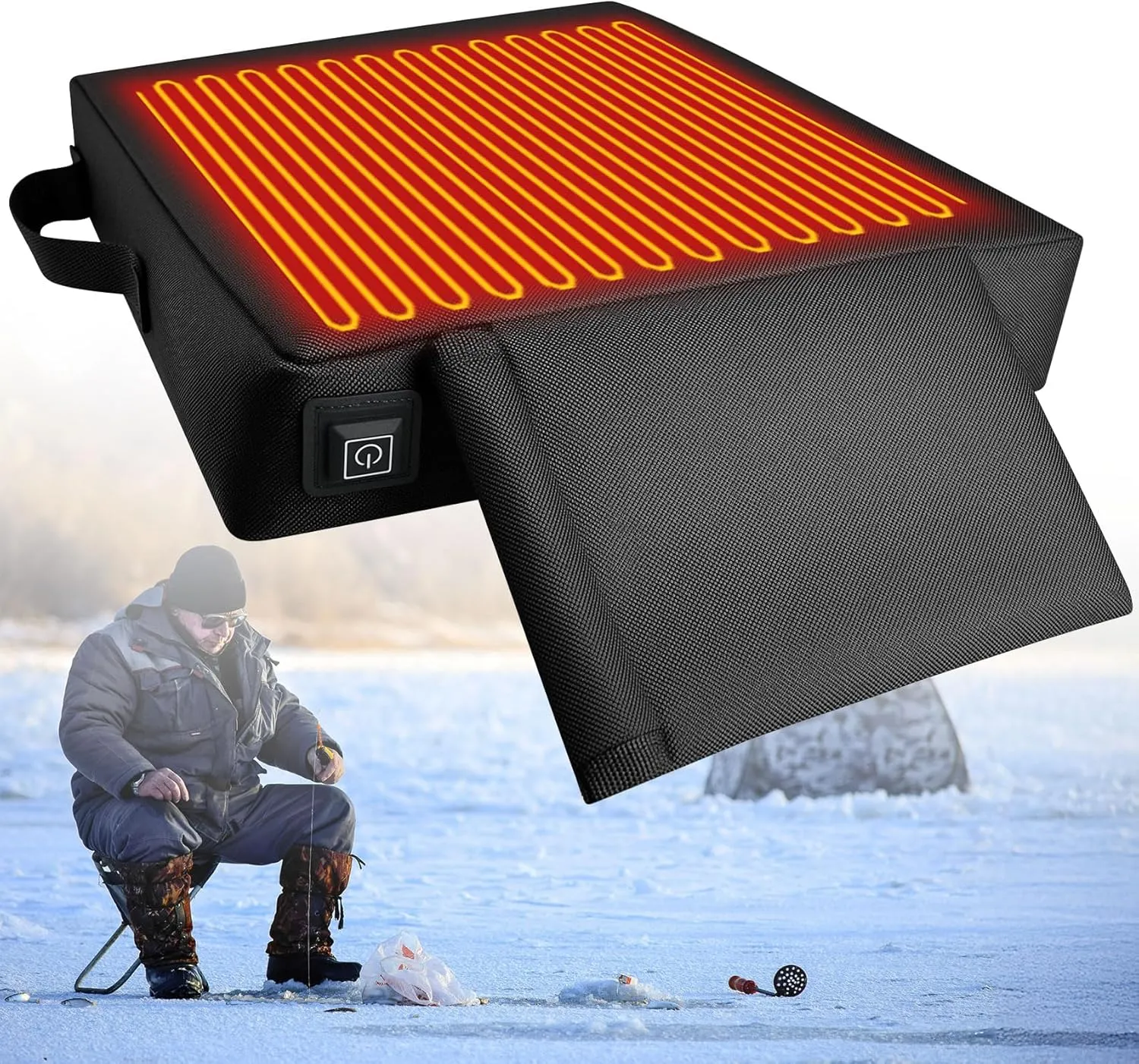 Extra Wide Heated Seat Cushion with 3 Heating Levels, Portable Heated Stadium Seats for Bleachers, Foldable Battery Heated Seat Pad for Stadium Camping Office Park (Power Bank Not Include)