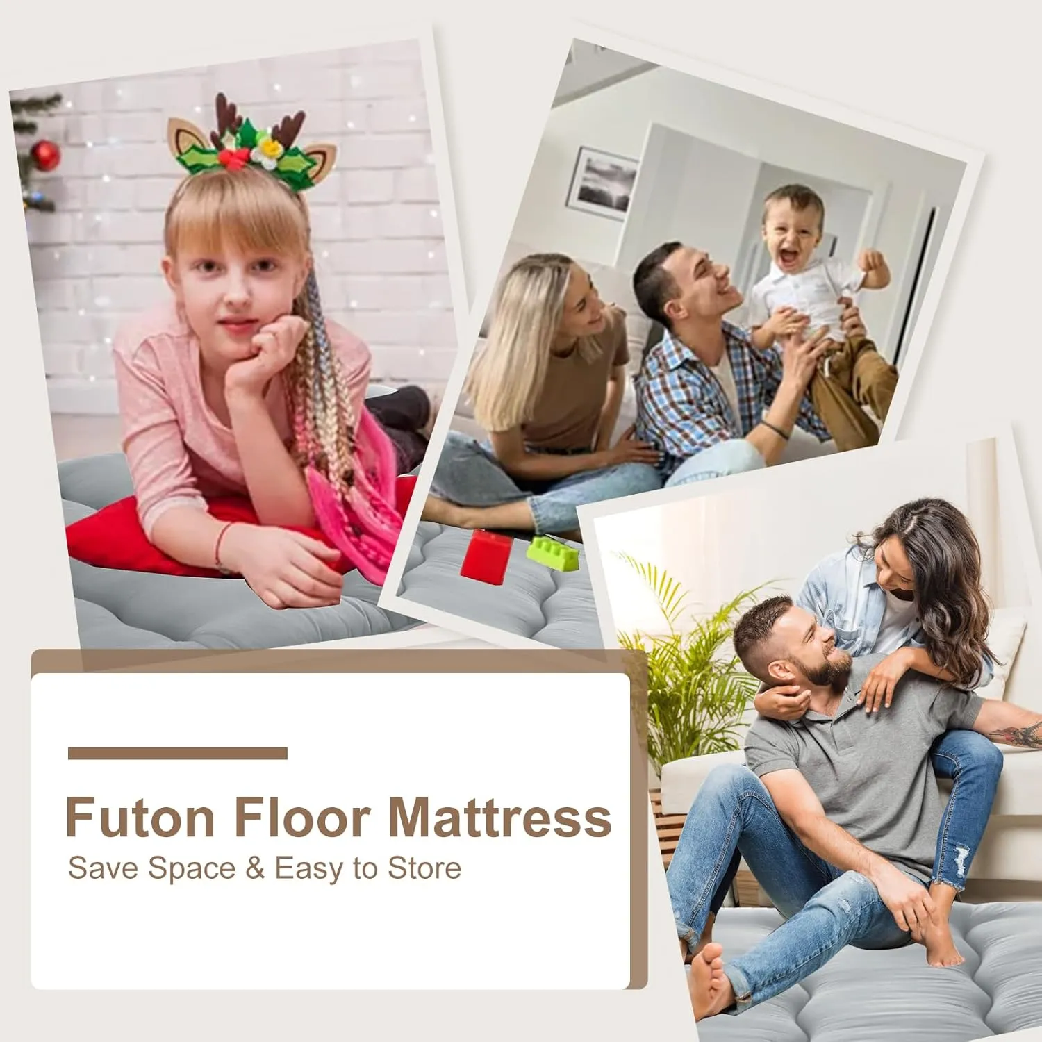 FairOnly Full Size Futon Mattress, Japanese Style Futon Floor Mattress for Adults, Foldable Mattress for Floor Sleeping Mattress Pad, Tatami Mat, Camping Mattress, Wave Grey