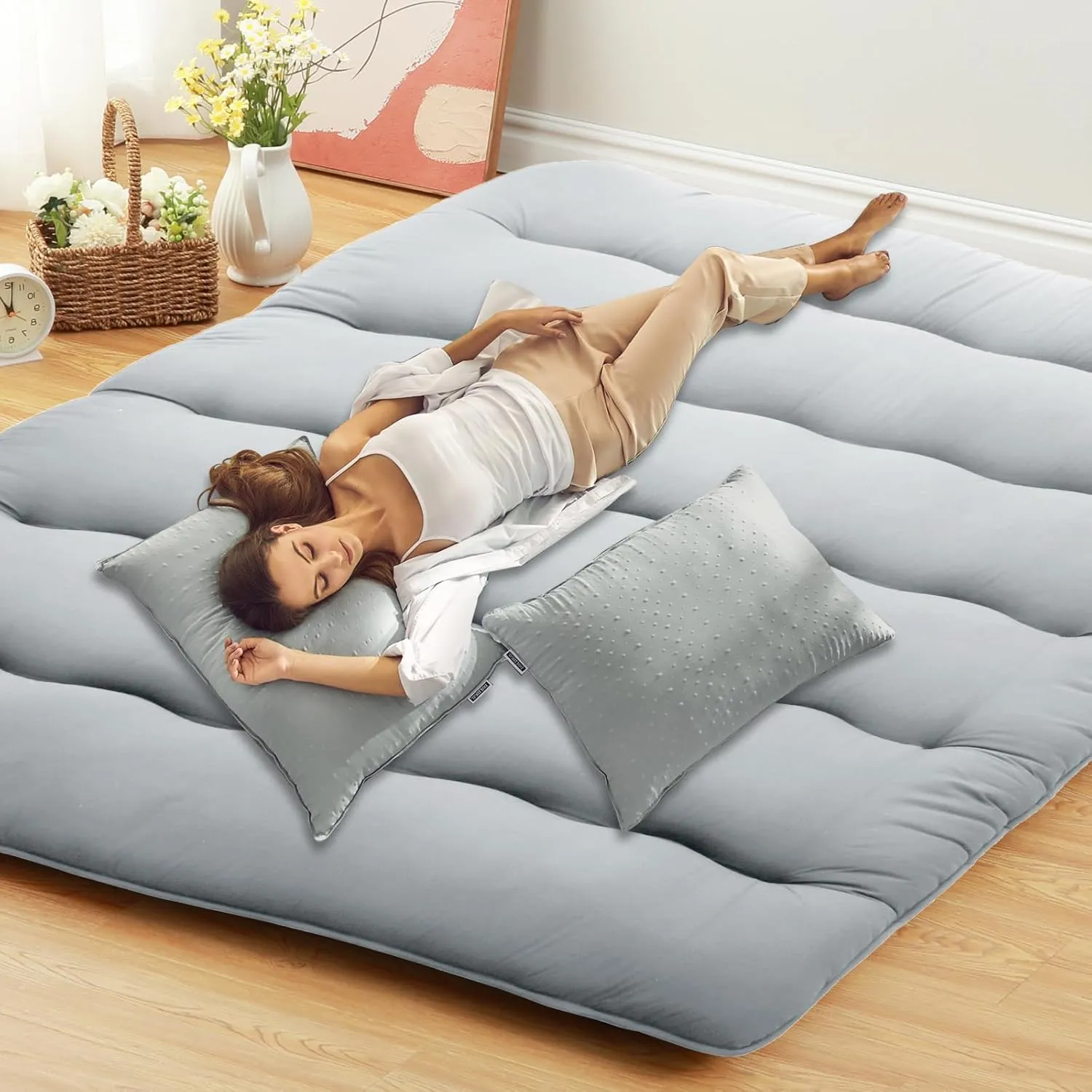 FairOnly Full Size Futon Mattress, Japanese Style Futon Floor Mattress for Adults, Foldable Mattress for Floor Sleeping Mattress Pad, Tatami Mat, Camping Mattress, Wave Grey