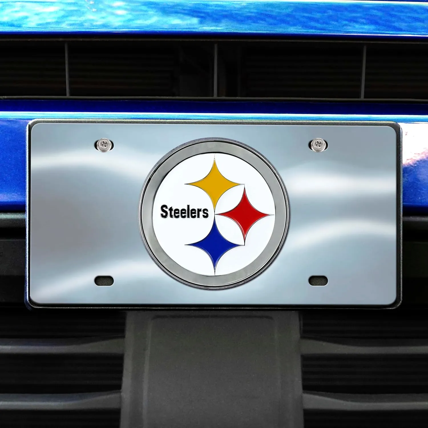 FANMATS 24532 Pittsburgh Steelers Stainless Steel Front License Plate with Large 3D Molded Team Metal Emblem , 6"x12"