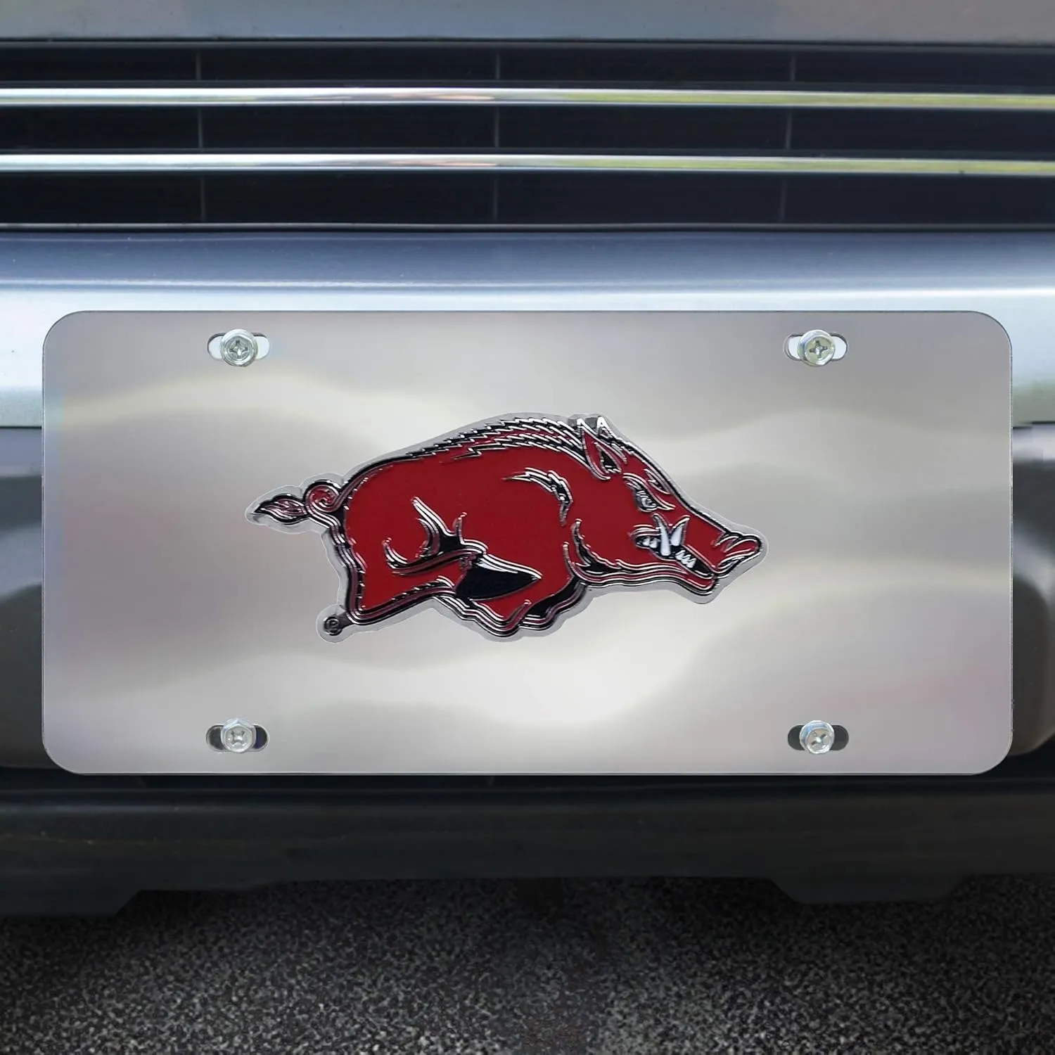 FANMATS 26926 Arkansas Razorbacks Stainless Steel Front License Plate with Large 3D Molded Team Metal Emblem
