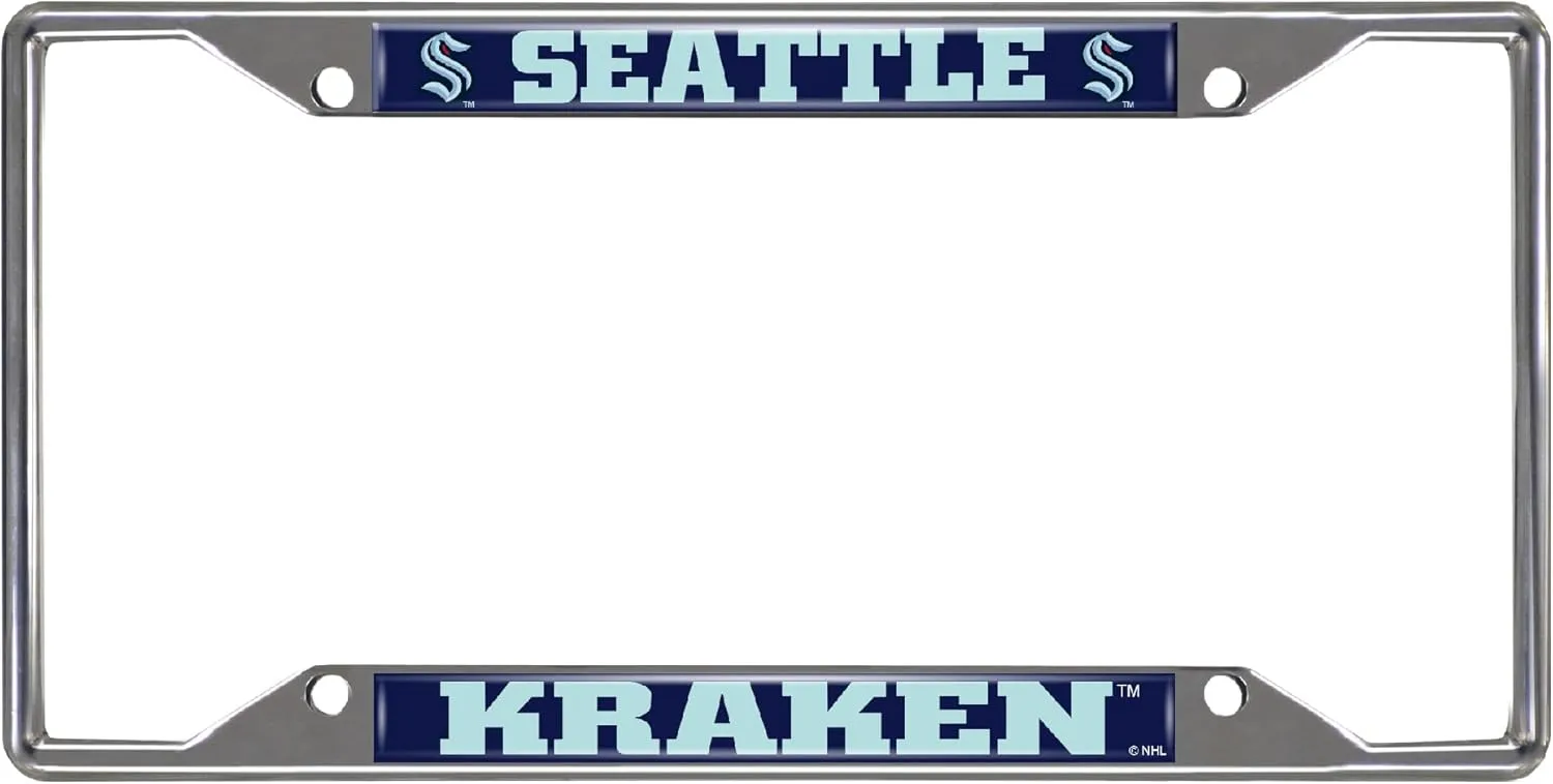 FANMATS 30719 Seattle Kraken Chrome Metal License Plate Frame, Stainless Steel, 6.25in x 12.25in