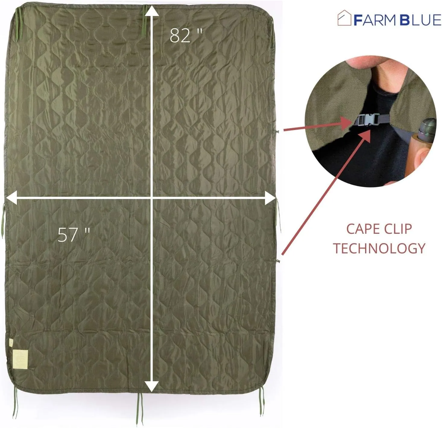 Farm Blue OD Green Army Camping Blanket Tactical Woobie Blanket Poncho Liner - Lightweight, Multifunctional, All Weather Blankets - Camping Gear, Backpacking and More Use - Olive Drab Green