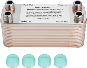 FERRODAY Wort Chiller, 30 Plate 1/2 NPT Plate wort Chiller, Stainless Steel Brazed Plate Heat Exchanger, 1/2 Thread Wort Cooler for Homebrew - 7.3" x 2.8"
