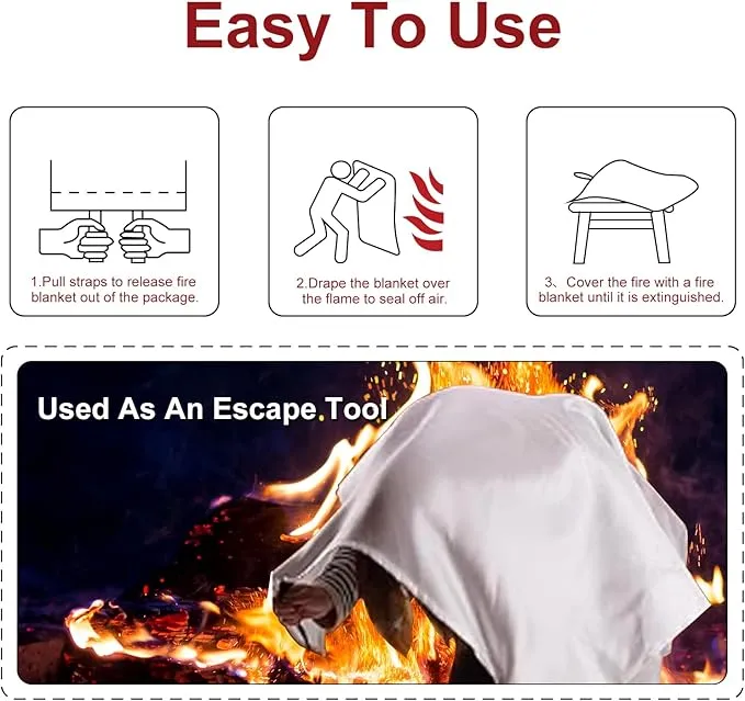 Fire Blanket - 2 Pack 40" x 40" Fire Blanket for Home and Kitchen, Flame Suppression Fiberglass Fire Blankets for House, Camping, Grill, Car, Office, Warehouse, Emergency Fire Blanket