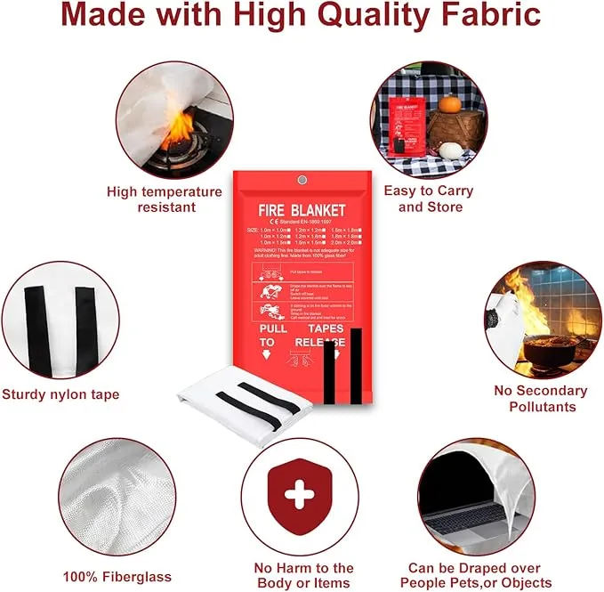Fire Blanket - 2 Pack 40" x 40" Fire Blanket for Home and Kitchen, Flame Suppression Fiberglass Fire Blankets for House, Camping, Grill, Car, Office, Warehouse, Emergency Fire Blanket