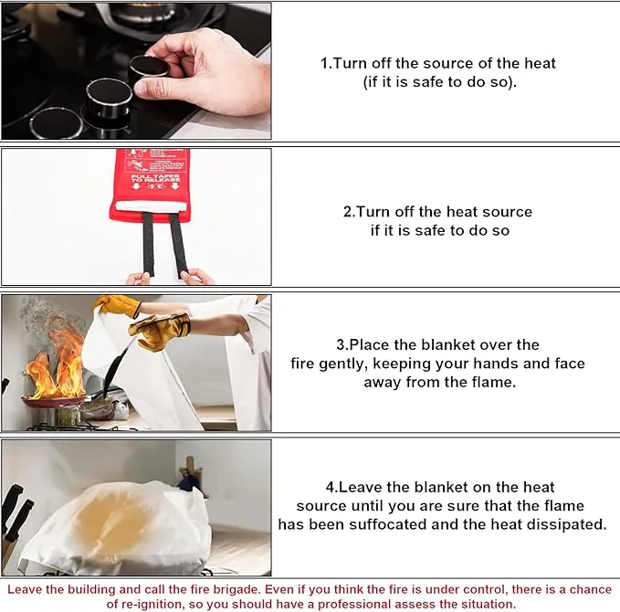 Fire Blanket - 4 Pack - 40" x 40" Emergency Fire Blanket for Home and Kitchen, Suppression Flame Retardant Emergency Fire Blanket for Camping, Grill, Kitchen, Home, Car, School, Warehouse