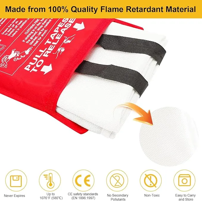 Fire Blanket - 4 Pack - 40" x 40" Emergency Fire Blanket for Home and Kitchen, Suppression Flame Retardant Emergency Fire Blanket for Camping, Grill, Kitchen, Home, Car, School, Warehouse