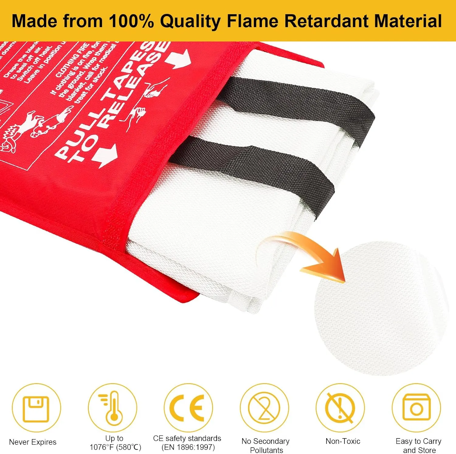 Fire Blanket - 4 Pack - 40" x 40" Emergency Suppression for Home, Kitchen, Camping, Grill, Car, School, Warehouse - Flame Retardant