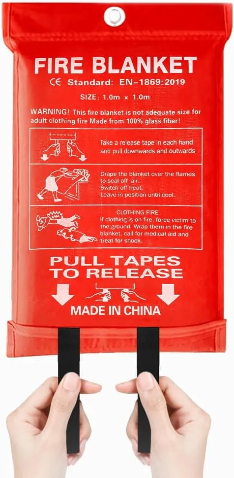 Fire Blanket 4 Pack (40"x40")-Emergency Fire Safety Blanket for Home, Kitchen, Camping & Car CE EN 1869:2019 Fiberglass Flame Retardant,1076°F Heat Resistance