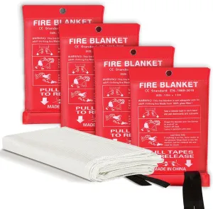 Fire Blanket 4 Pack (40"x40")-Emergency Fire Safety Blanket for Home, Kitchen, Camping & Car CE EN 1869:2019 Fiberglass Flame Retardant,1076°F Heat Resistance