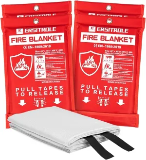 Fire Blanket 4 Pack, Fire Blankets Emergency for Home and Kitchen, 40" x 40" Flame Suppression Fiberglass Fire Blankets for Home Safety, Kitchen, and Camping