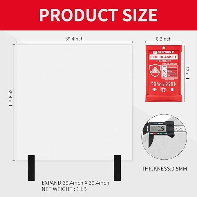 Fire Blanket 4 Pack, Fire Blankets Emergency for Home and Kitchen, 40" x 40" Flame Suppression Fiberglass Fire Blankets for Home Safety, Kitchen, and Camping