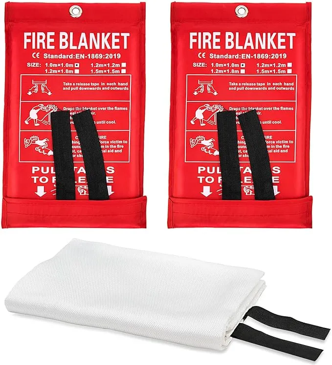 Fire Blanket Emergency for Home Kitchen, Fiberglass Fire Suppression Blanket for School, Fireplace, Outdoor Grill, Car, Office, Warehouse (2 Pack)