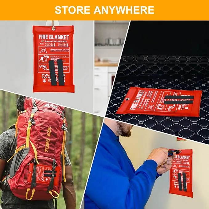Fire Blanket Emergency for Home Kitchen, Fiberglass Fire Suppression Blanket for School, Fireplace, Outdoor Grill, Car, Office, Warehouse (2 Pack)