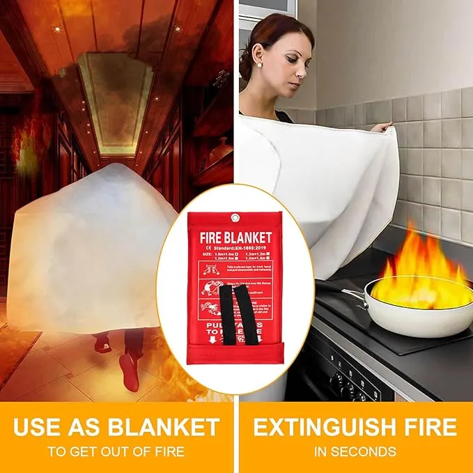 Fire Blanket Emergency for Home Kitchen, Fiberglass Fire Suppression Blanket for School, Fireplace, Outdoor Grill, Car, Office, Warehouse (2 Pack)