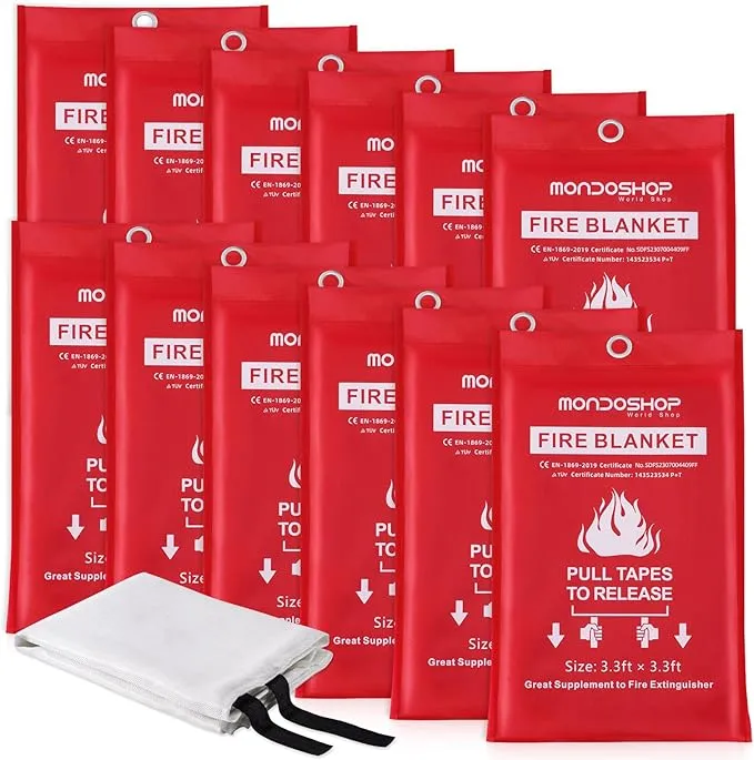 Fire Blanket for Home Kitchen Camping 12 Pack Emergency Fire Blanket Fire Resistant Blanket for Grill, Car, Office, Warehouse, School, Picnic, Garages, Workshops