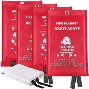 Fire Blanket for Kitchen Home Emergency - Fiberglass Blankets Fire Survival Suspension Flames Retardant Extinguisher Great for BBQ Stove Car Garage Office Camping Caravan Safety (4Pcs)