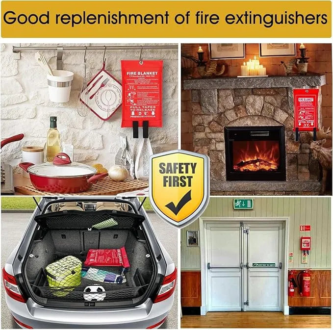 Fire Blanket for Kitchen Home Emergency - Fiberglass Blankets Fire Survival Suspension Flames Retardant Extinguisher Great for Stove Car Garage Office Camping Caravan Safety (2Pcs)