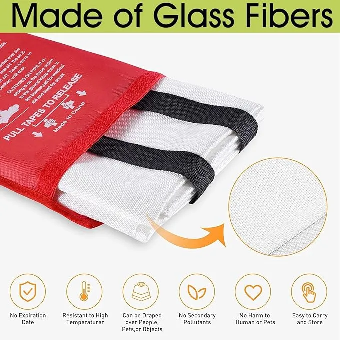 Fire Blanket for Kitchen Home Emergency - Fiberglass Blankets Fire Survival Suspension Flames Retardant Extinguisher Great for Stove Car Garage Office Camping Caravan Safety (2Pcs)