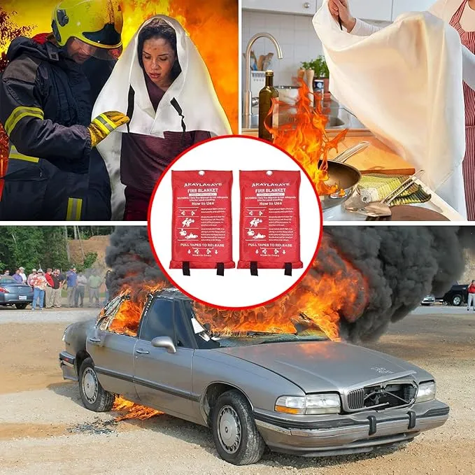 Fire Blanket for Kitchen Home Emergency - Fiberglass Blankets Fire Survival Suspension Flames Retardant Extinguisher Great for Stove Car Garage Office Camping Caravan Safety (2Pcs)