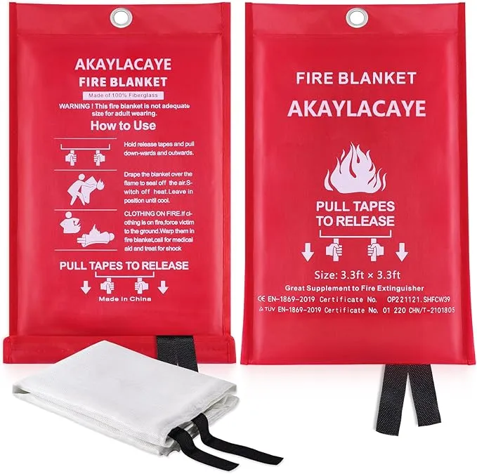 Fire Blanket for Kitchen Home Emergency - Fiberglass Blankets Fire Survival Suspension Flames Retardant Extinguisher Great for Stove Car Garage Office Camping Caravan Safety (2Pcs)
