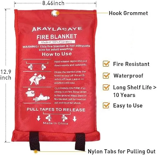 Fire Blanket for Kitchen Home Emergency - Fiberglass Blankets Fire Survival Suspension Flames Retardant Extinguisher Great for Stove Car Garage Office Camping Caravan Safety (2Pcs)