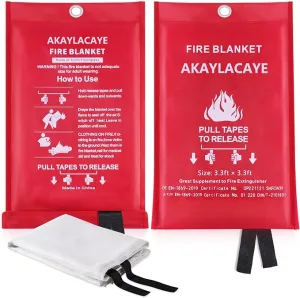 Fire Blanket for Kitchen Home Emergency - Fiberglass Blankets Fire Survival Suspension Flames Retardant Extinguisher Great for Stove Car Garage Office Camping Caravan Safety (2Pcs)