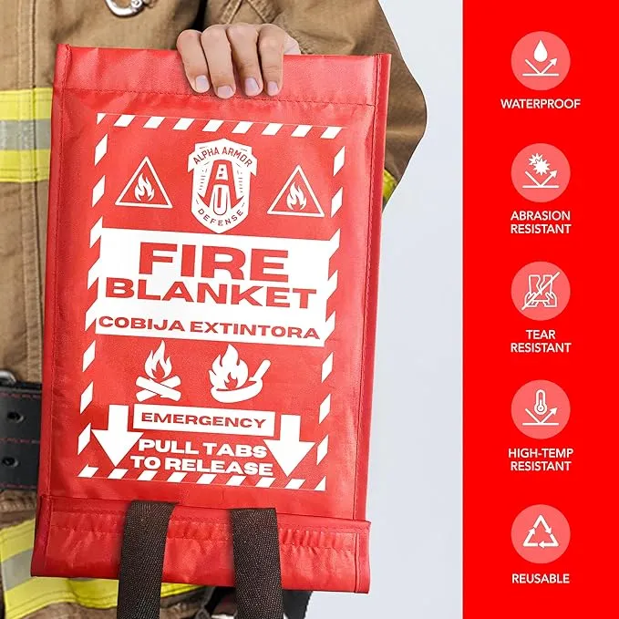 Fire Blanket: Home & Kitchen Fire Extinguisher, Emergency Fireproof Safety Blanket for Camping, Car, Office, 100% Fiberglass, Flame Retardant, Prepared Hero, Thermal, Kit (1 Pack)