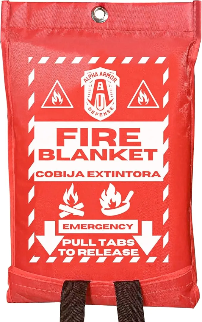Fire Blanket: Home & Kitchen Fire Extinguisher, Emergency Fireproof Safety Blanket for Camping, Car, Office, 100% Fiberglass, Flame Retardant, Prepared Hero, Thermal, Kit (1 Pack)