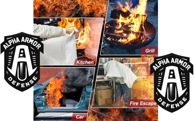 Fire Blanket: Home & Kitchen Fire Extinguisher, Emergency Fireproof Safety Blanket for Camping, Car, Office, 100% Fiberglass, Flame Retardant, Prepared Hero, Thermal, Kit (1 Pack)