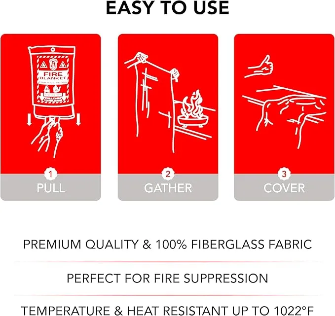 Fire Blanket: Home & Kitchen Fire Extinguisher, Emergency Fireproof Safety Blanket for Camping, Car, Office, 100% Fiberglass, Flame Retardant, Prepared Hero, Thermal, Kit (1 Pack)