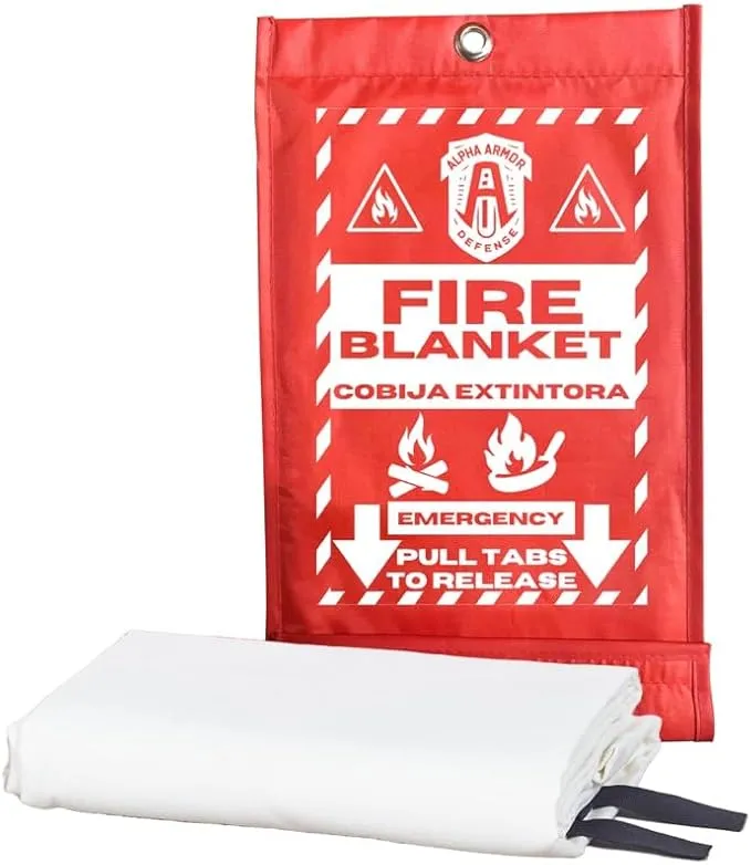Fire Blanket: Home & Kitchen Fire Extinguisher, Emergency Fireproof Safety Blanket for Camping, Car, Office, 100% Fiberglass, Flame Retardant, Prepared Hero, Thermal, Kit (4 Pack)