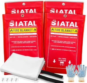 Fire blanket - Pack of 2 with 2 Hooks & with a pair OF Gloves, 40”x 40” inches, Fire blankets emergency for home, Car, Kitchen, Warehouse, Outdoor and camping Safety (2)