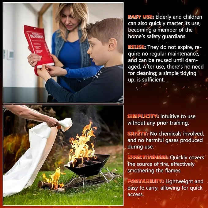Fire Blankets Emergency for Home, Fire Blankets to Smother a Kitchen Fire, 40” x 40” Emergency Fire Blanket 6 Pack, Fiberglass Fire Blanket for Kitchen, Camping, Car, Picnic, Fireplace