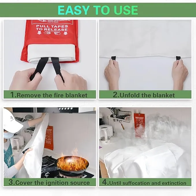 Fire Blankets Emergency for Home,39.4"x39.4" Emergency Fire Blanket for Kitchen Office School Warehouse Car Camping Grill Fireplace. (1 Pack)