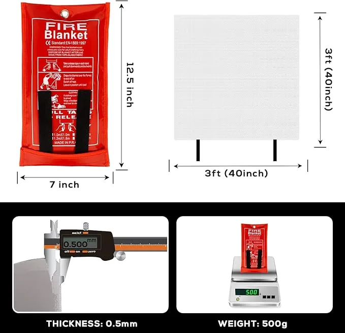 FLASLD Fire Blanket for Home and Kitchen, Fiberglass Fire Blankets Emergency for People, Flame Retardant Protection and Heat Insulation (3 ft x 3 ft - 4 Pack)
