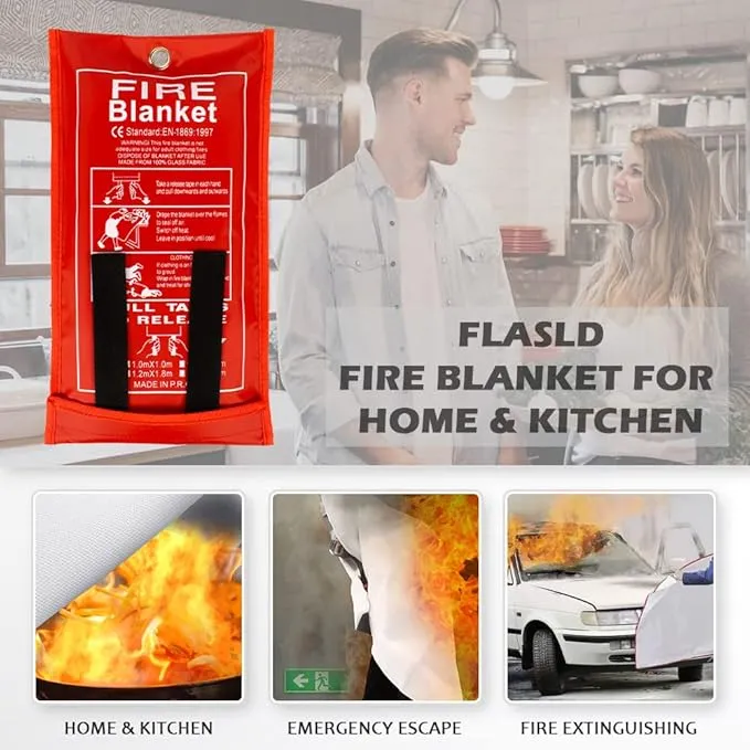 FLASLD Fire Blanket for Home and Kitchen, Fiberglass Fire Blankets Emergency for People, Flame Retardant Protection and Heat Insulation (3 ft x 3 ft - 4 Pack)