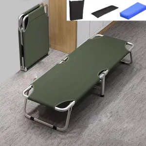 Fold Up Beds for Adults Steel Canvas Folding Bed, Portable Camping Bed, Easy Office Folding Bed with Pillow, Cotton Cushion for Office, Home and Outdoors(Green)