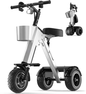 Foldable 3 Wheel Electric Scooter with Seat for Adults and Teens Electric Trike with 450W Motor and Removable 36V Battery Upgraded Dual Suspension Perfect for Commuting and Traveling