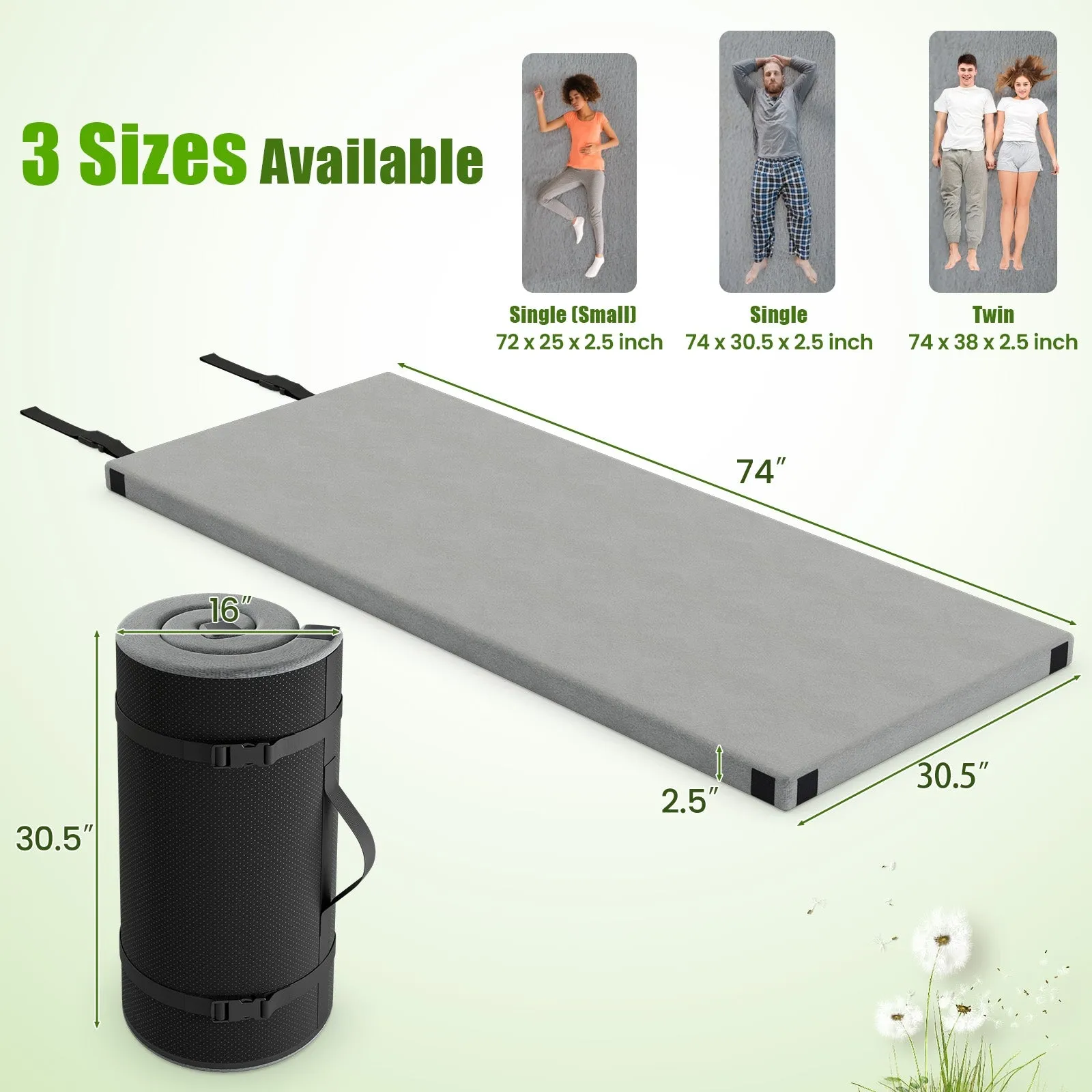 Foldable Camping Mattress with High density foam Cushion and Anti-slip Bottom-Gray