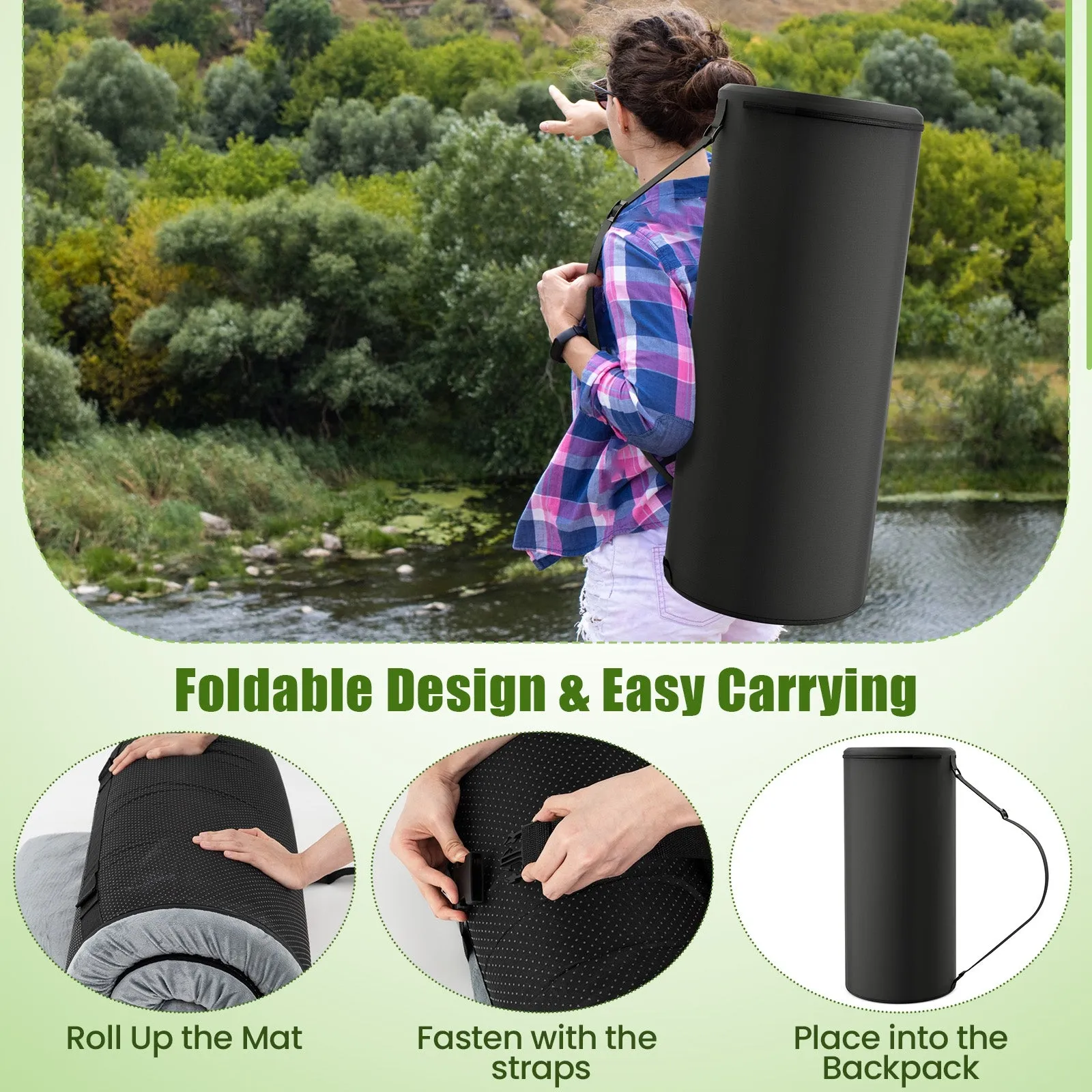 Foldable Camping Mattress with High density foam Cushion and Anti-slip Bottom-Gray