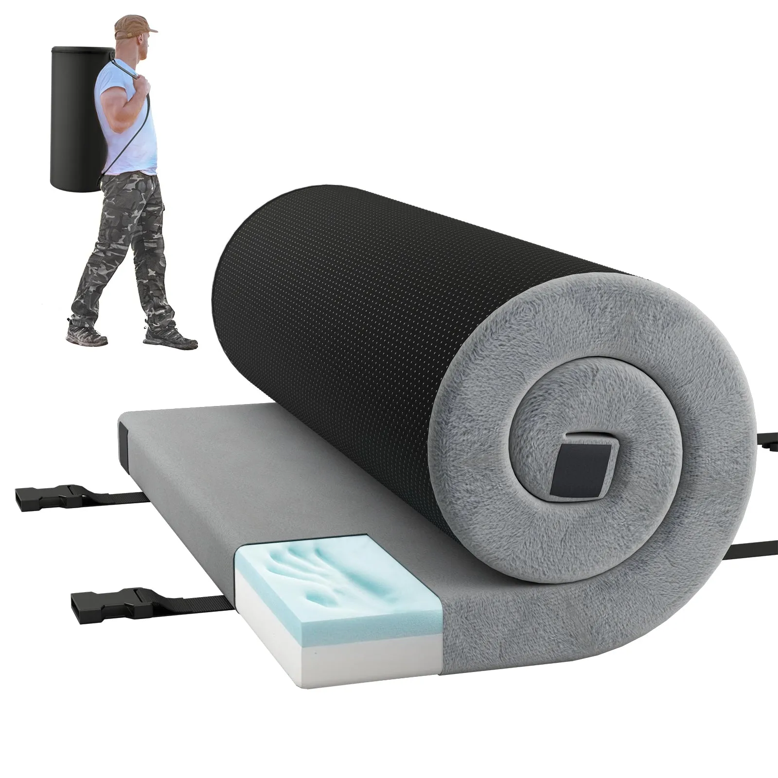 Foldable Camping Mattress with High density foam Cushion and Anti-slip Bottom-Gray