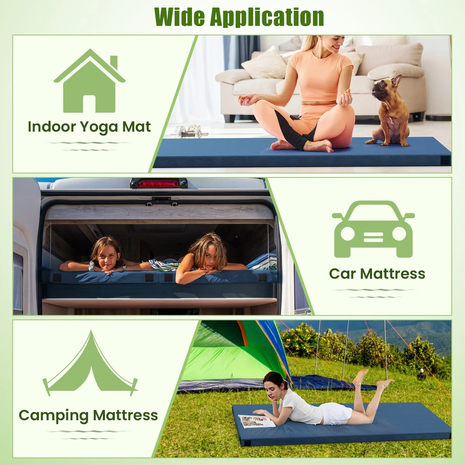 Foldable Camping Mattress with High density foam Cushion and Anti-slip Bottom-Navy