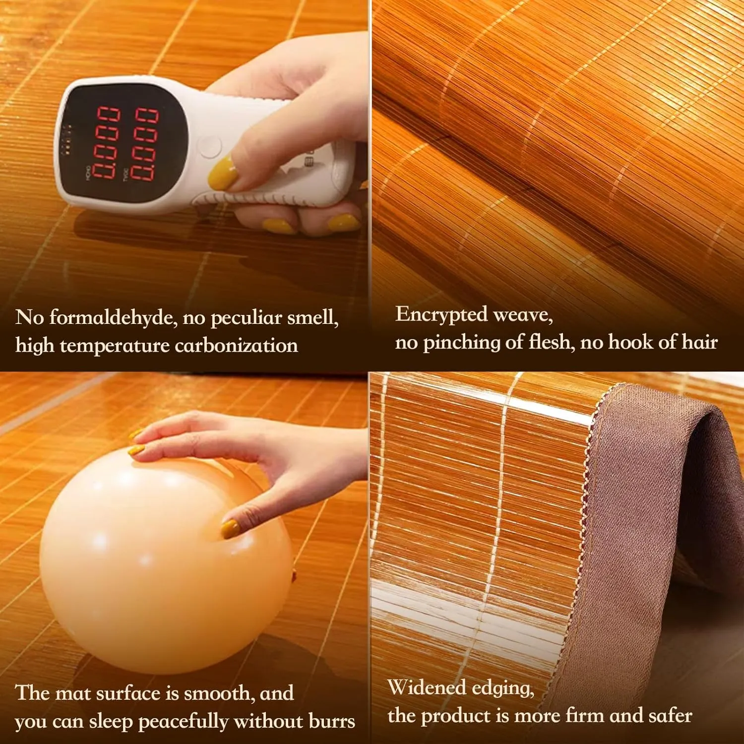 Foldable Double Sided Bamboo Mat for Bed,Summer Bamboo Sleeping Mat,Home Quick Cooling Textile Rattan Mat Suitable for Children,Adults and Seniors