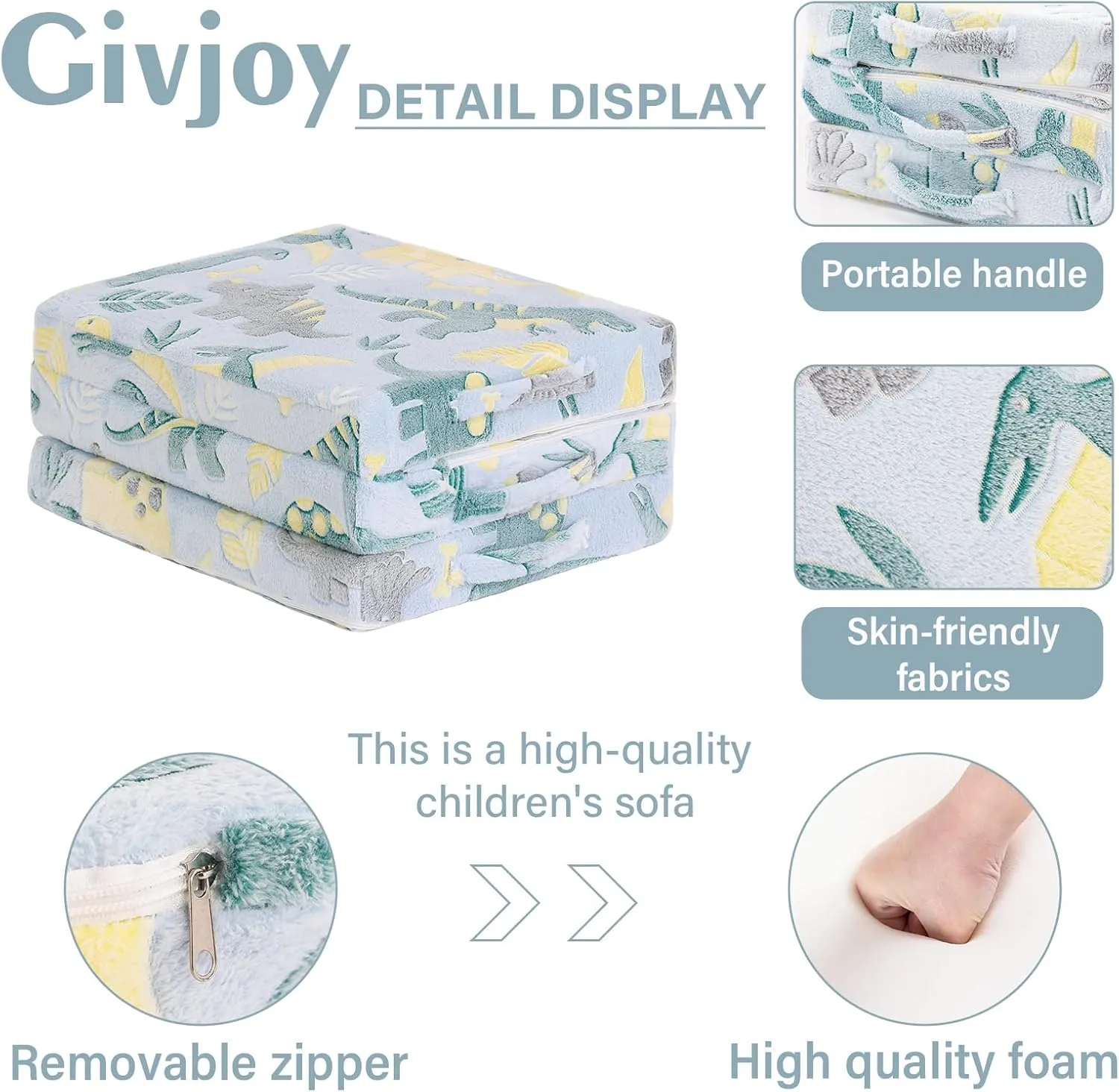 Foldable Floor Mattress for Kids, Glow in The Dark Toddler Washable Tri Folding Floor Nap Mat for Sleeping Daycare, Child Trifold Futon Sofa Bed with Storage Bag for Girls and Boys